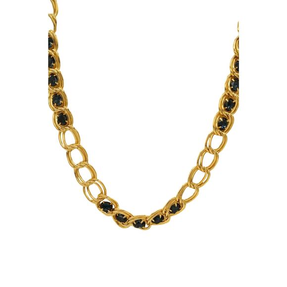Givenchy Vintage Crystal Chain Necklace Chunky Gold Double Linked Blue 1980s 9J - Picture 2 of 12